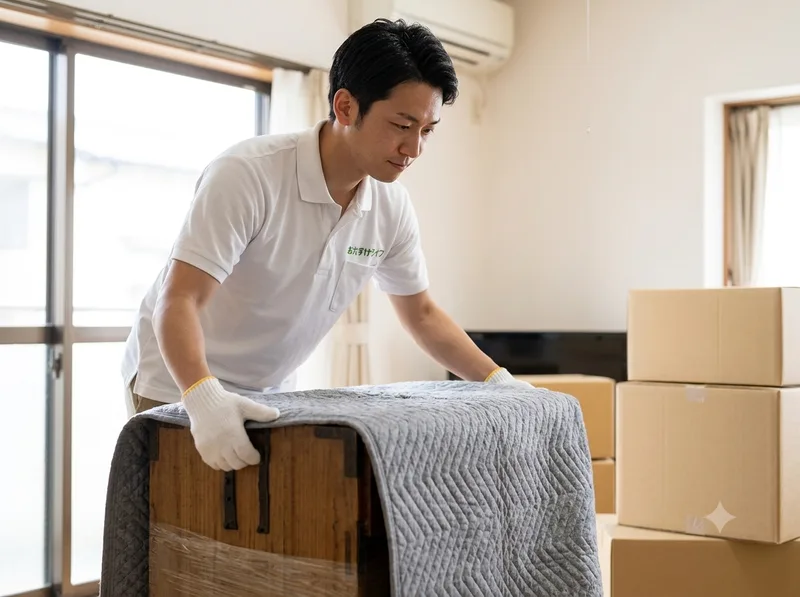 家具を丁寧に養生・搬出するスタッフ(イメージ)